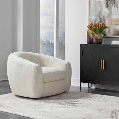 Capra Swivel Chair by Uttermost in multi. Made from fabric, foam, plywood, stainless steel in a modern style.