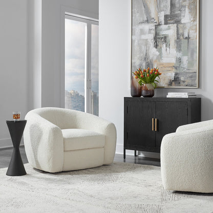 Capra Swivel Chair by Uttermost in multi. Made from fabric, foam, plywood, stainless steel in a modern style.