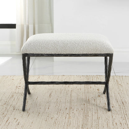 Brisby Fabric Bench by Uttermost in ivory, gray and charcoal. Made from cast iron, mdf, foam, fabric in a modern style.