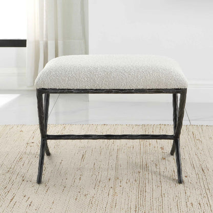 Brisby Fabric Bench by Uttermost in ivory, gray and charcoal. Made from cast iron, mdf, foam, fabric in a modern style.