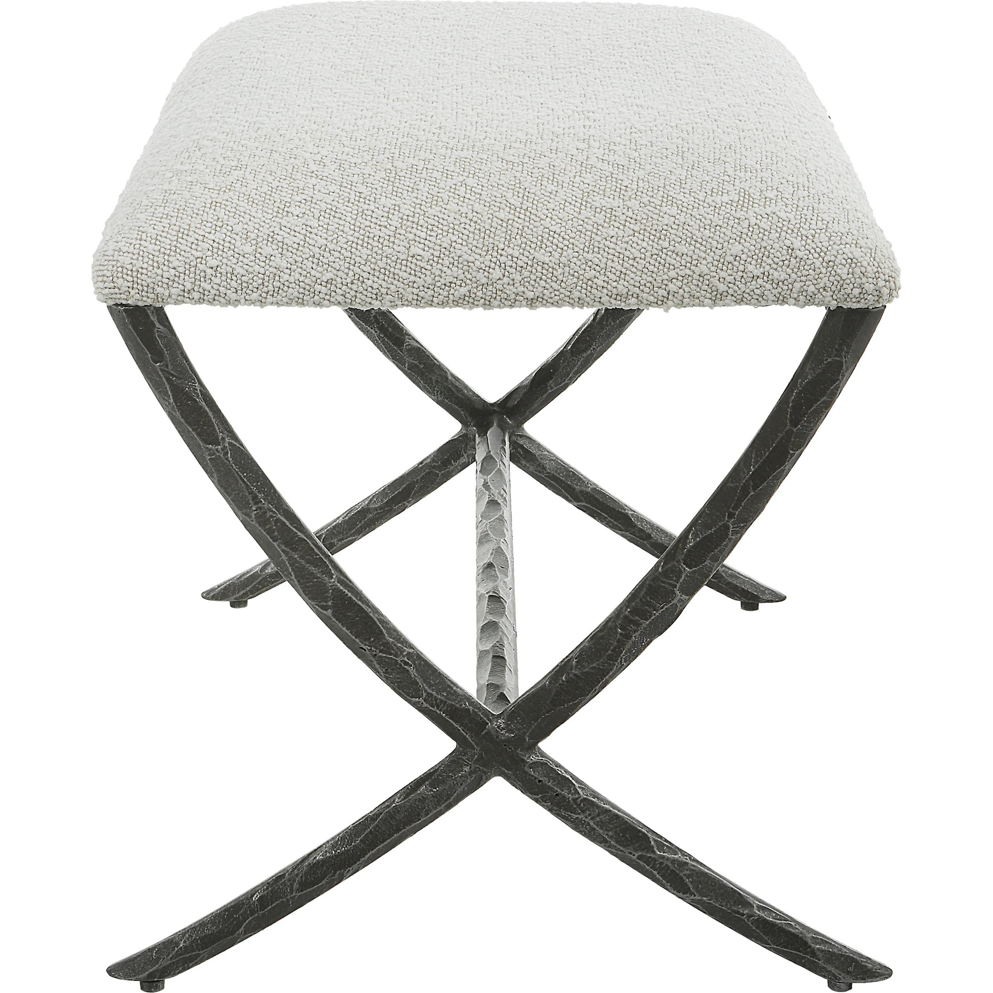 Brisby Fabric Bench by Uttermost in ivory, gray and charcoal. Made from cast iron, mdf, foam, fabric in a modern style.