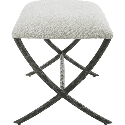 Brisby Fabric Bench by Uttermost in ivory, gray and charcoal. Made from cast iron, mdf, foam, fabric in a modern style.