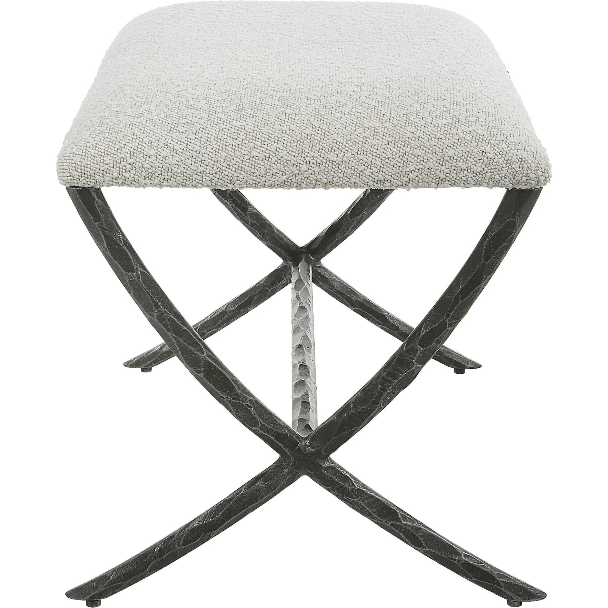 Brisby Fabric Bench by Uttermost in ivory, gray and charcoal. Made from cast iron, mdf, foam, fabric in a modern style.