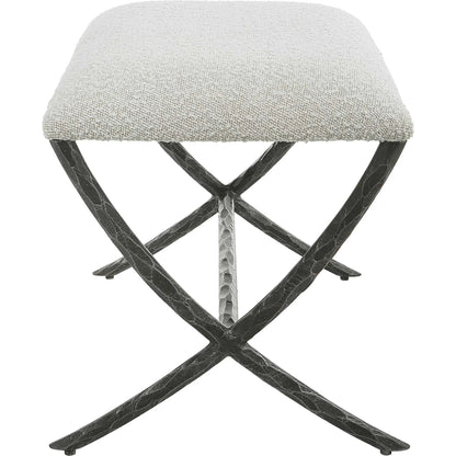 Brisby Fabric Bench by Uttermost in ivory, gray and charcoal. Made from cast iron, mdf, foam, fabric in a modern style.
