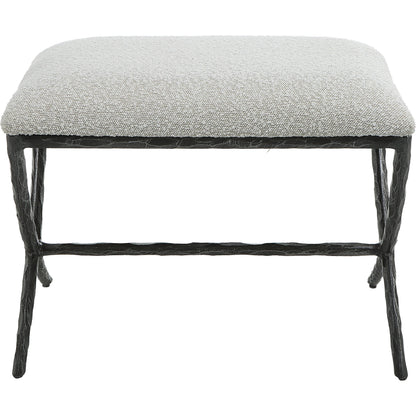 Brisby Fabric Bench by Uttermost in ivory, gray and charcoal. Made from cast iron, mdf, foam, fabric in a modern style.