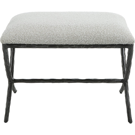 Brisby Fabric Bench by Uttermost in ivory, gray and charcoal. Made from cast iron, mdf, foam, fabric in a modern style.