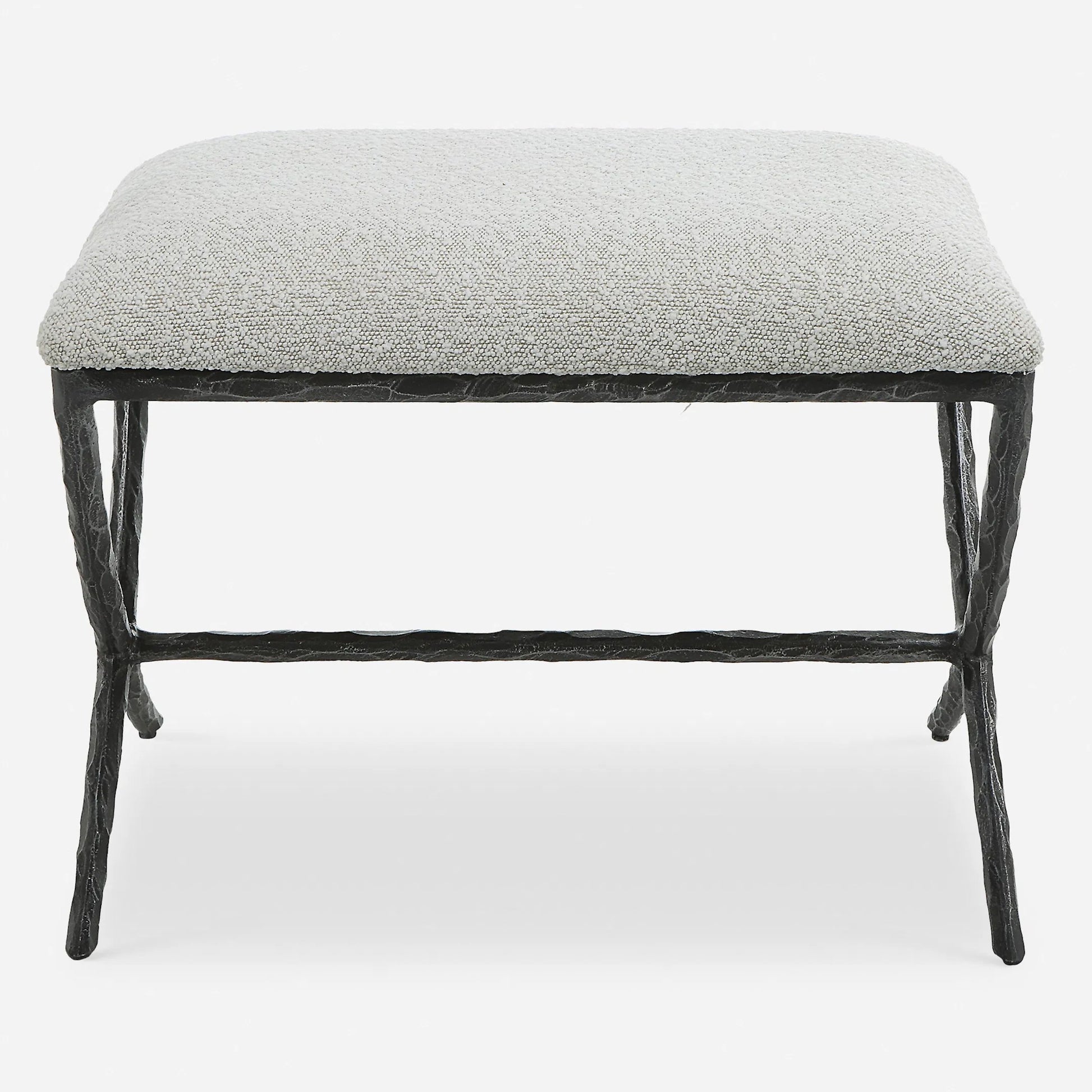 Brisby Fabric Bench by Uttermost in ivory, gray and charcoal. Made from cast iron, mdf, foam, fabric in a modern style.