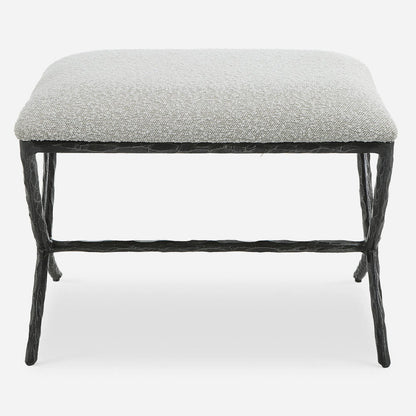 Brisby Fabric Bench by Uttermost in ivory, gray and charcoal. Made from cast iron, mdf, foam, fabric in a modern style.