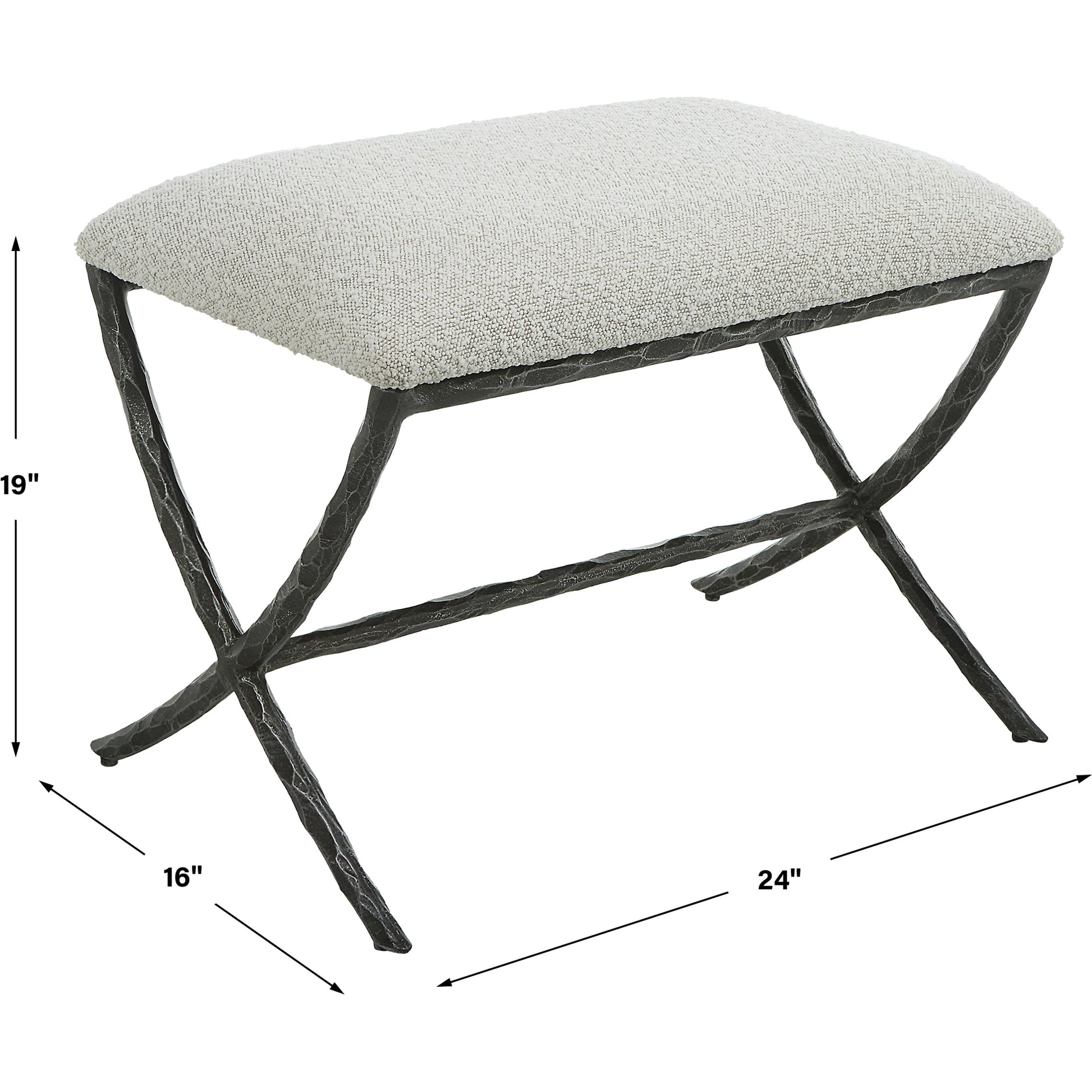 Brisby Fabric Bench by Uttermost in ivory, gray and charcoal. Made from cast iron, mdf, foam, fabric in a modern style.