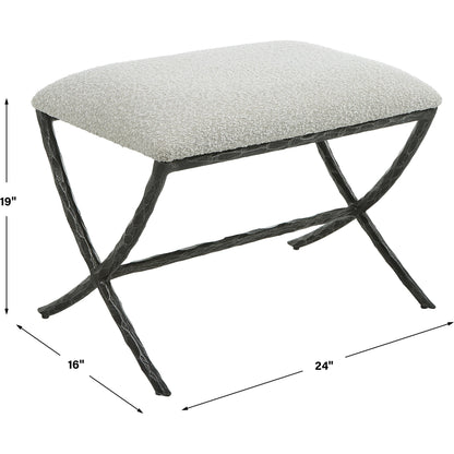 Brisby Fabric Bench by Uttermost in ivory, gray and charcoal. Made from cast iron, mdf, foam, fabric in a modern style.