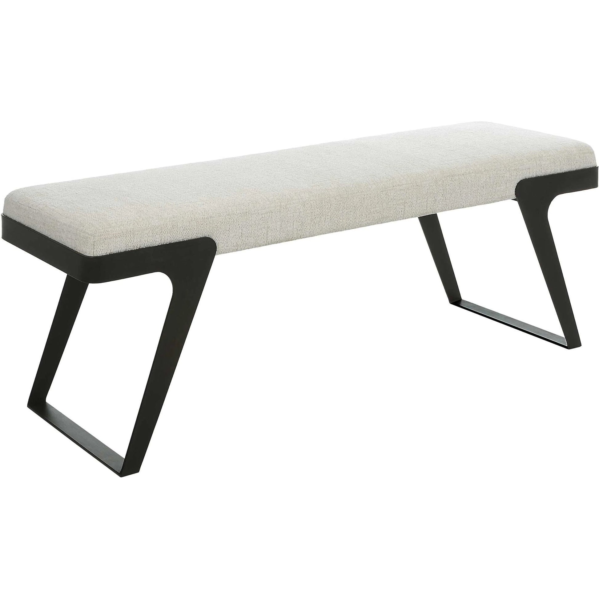 Hover Bench by Uttermost in white and black. Made from iron, mdf, foam, fabric in a modern style.