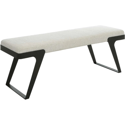 Hover Bench by Uttermost in white and black. Made from iron, mdf, foam, fabric in a modern style.
