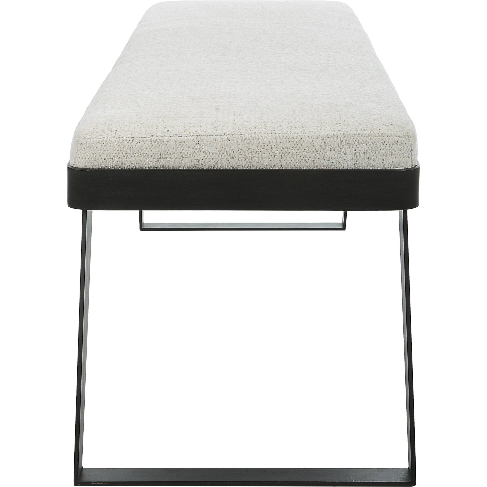 Hover Bench by Uttermost in white and black. Made from iron, mdf, foam, fabric in a modern style.
