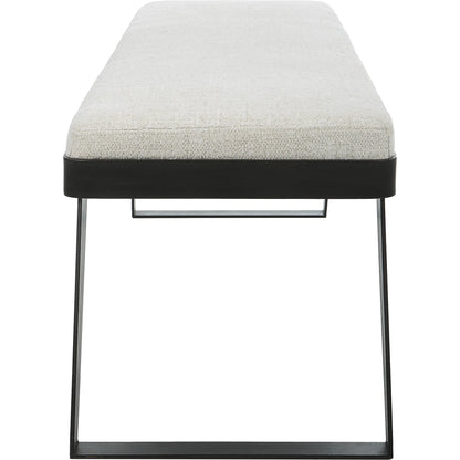 Hover Bench by Uttermost in white and black. Made from iron, mdf, foam, fabric in a modern style.