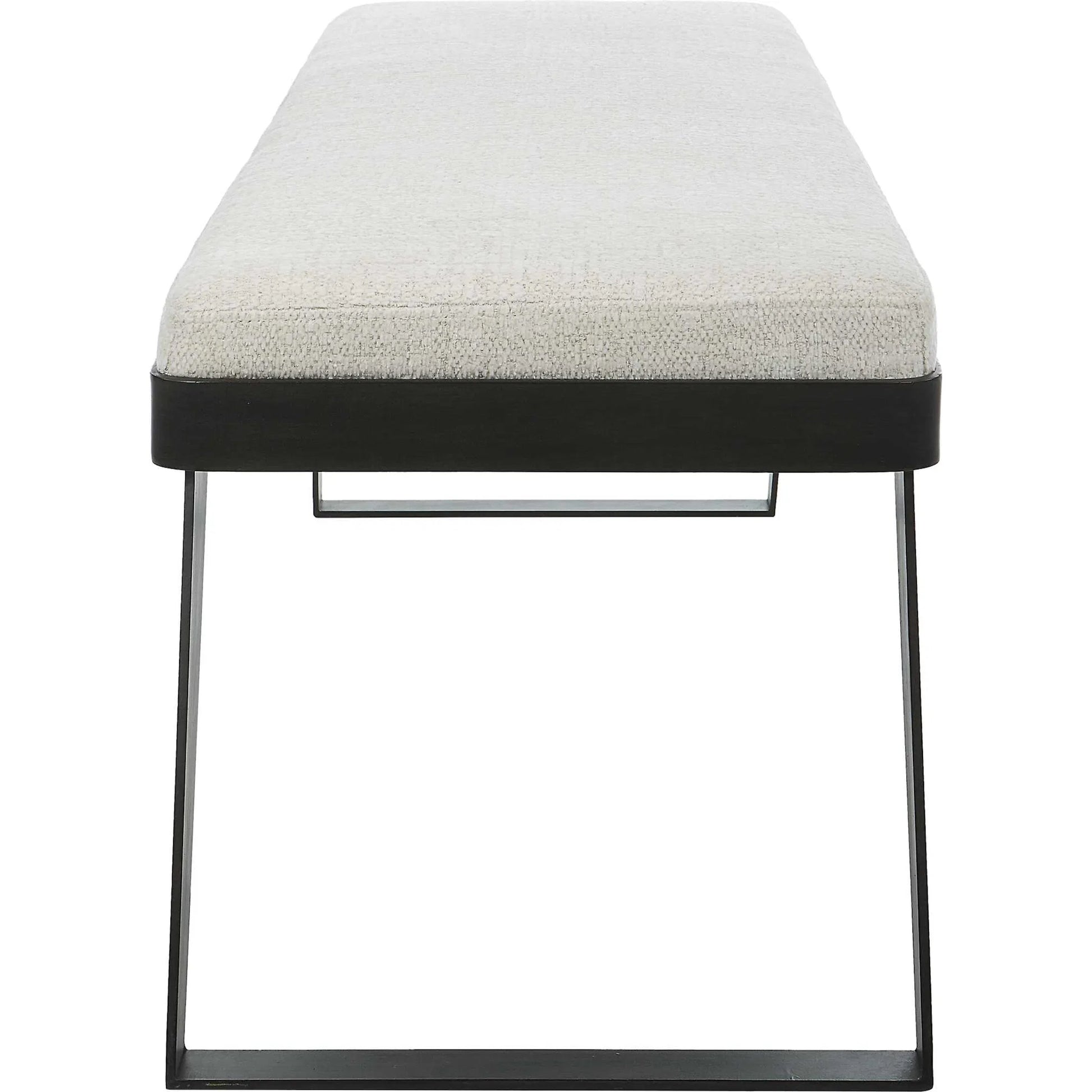 Hover Bench by Uttermost in white and black. Made from iron, mdf, foam, fabric in a modern style.