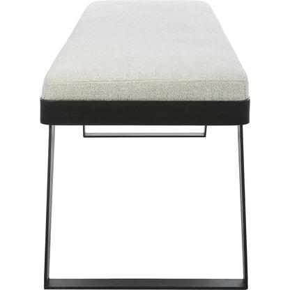 Hover Bench by Uttermost in white and black. Made from iron, mdf, foam, fabric in a modern style.