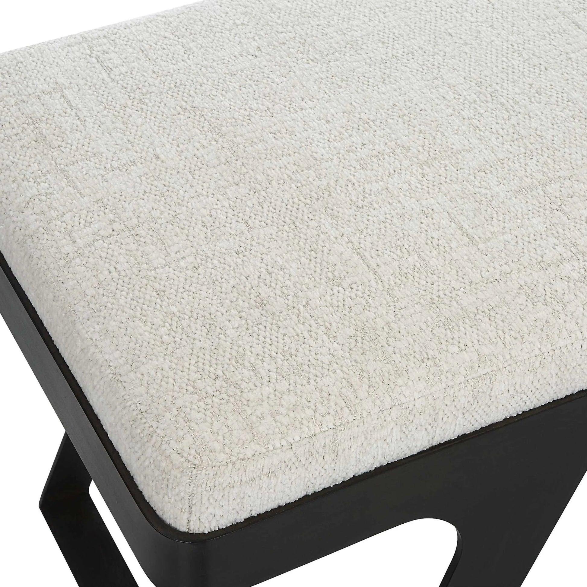 Hover Bench by Uttermost in white and black. Made from iron, mdf, foam, fabric in a modern style.