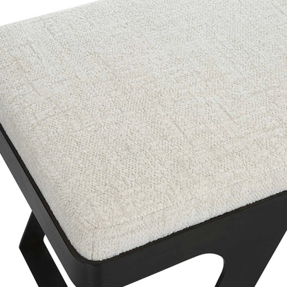 Hover Bench by Uttermost in white and black. Made from iron, mdf, foam, fabric in a modern style.