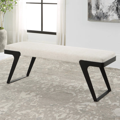 Hover Bench by Uttermost in white and black. Made from iron, mdf, foam, fabric in a modern style.
