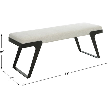 Hover Bench by Uttermost in white and black. Made from iron, mdf, foam, fabric in a modern style.