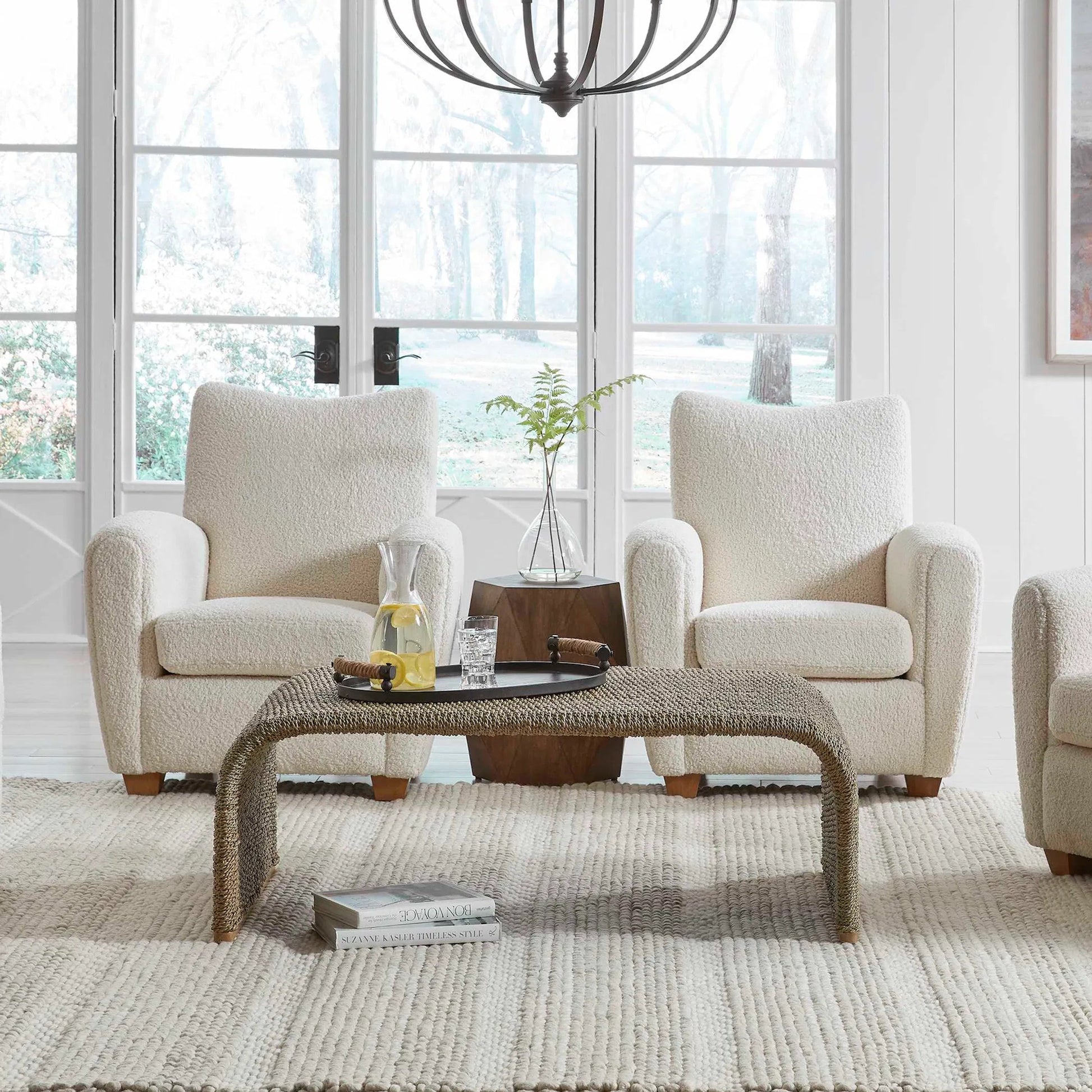 Calabria Coffee Table by Uttermost in woven seagrass. Made from woven seagrass, mango wood, metal in a coastal style.