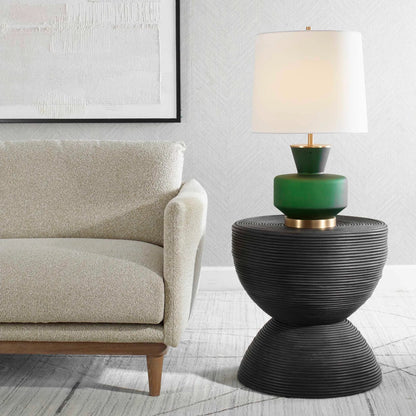 Bongo Side Table by Uttermost in black. Made from rattan in a modern style.