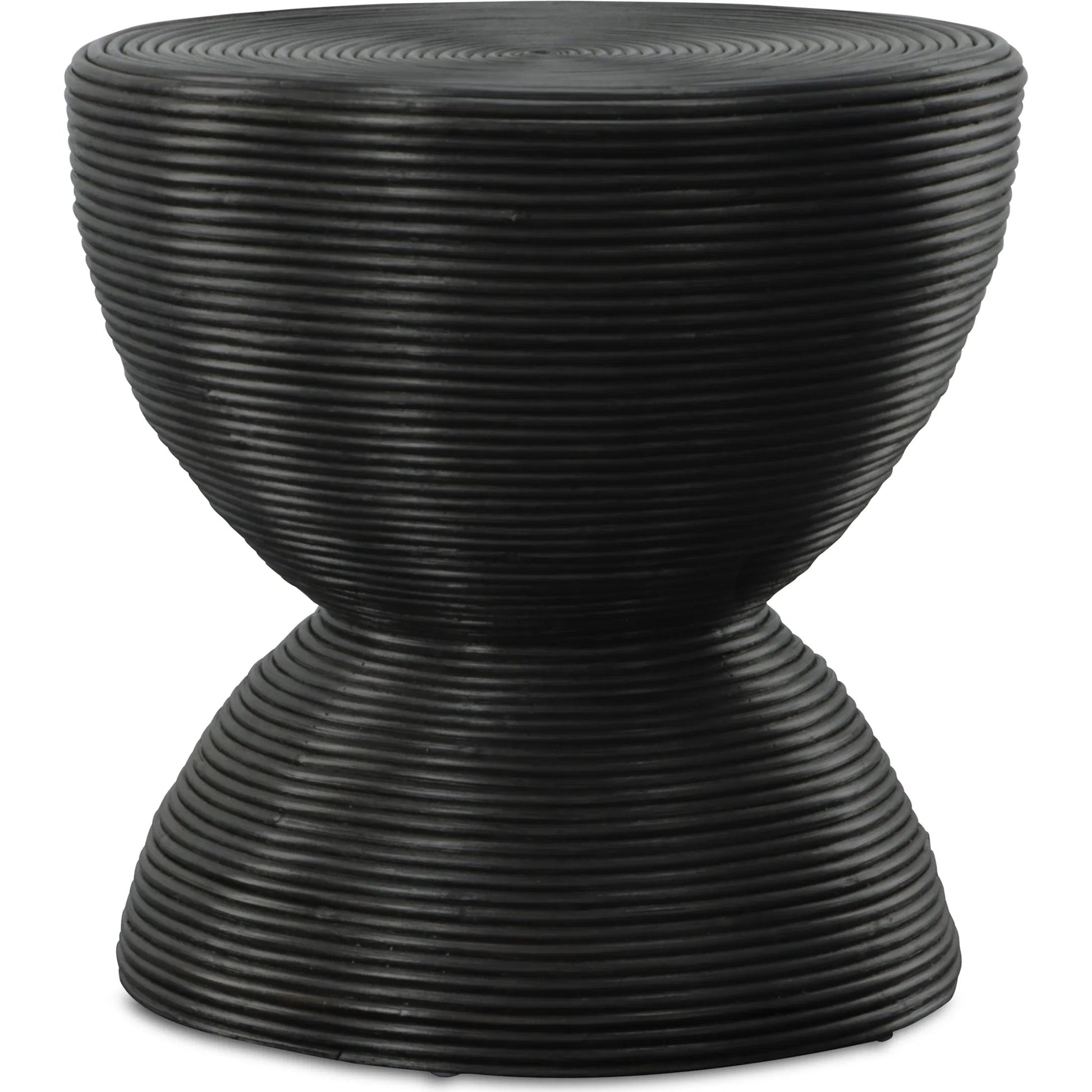 Bongo Side Table by Uttermost in black. Made from rattan in a modern style.