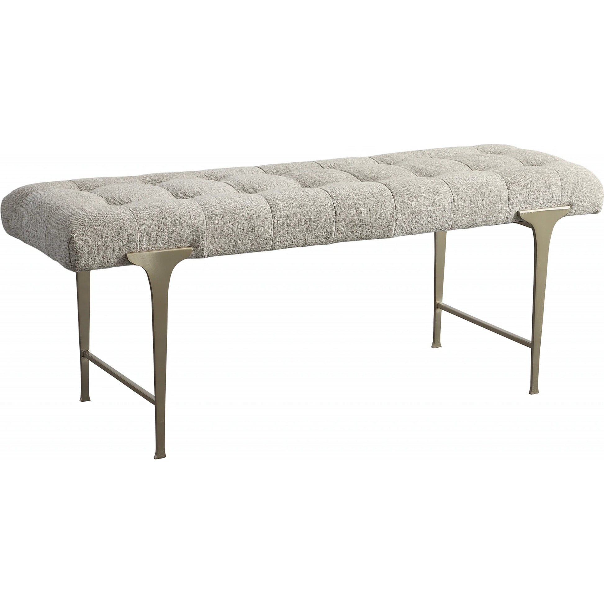 Imperial Bench by Uttermost in light gray and satin champagne. Made from iron, mdf, polyester, foam in a modern style.