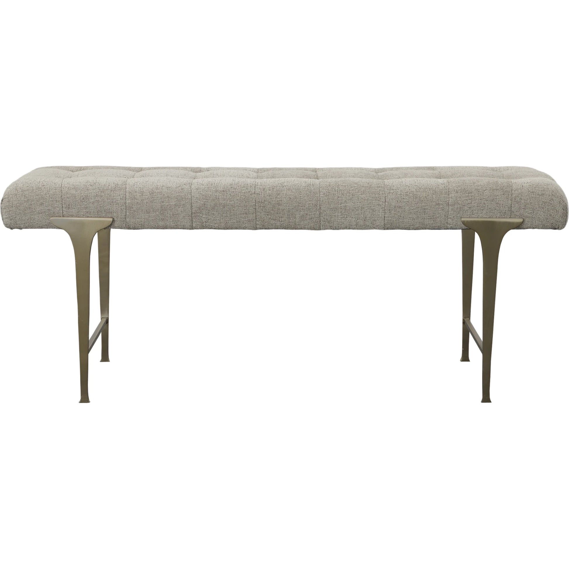 Imperial Bench by Uttermost in light gray and satin champagne. Made from iron, mdf, polyester, foam in a modern style.