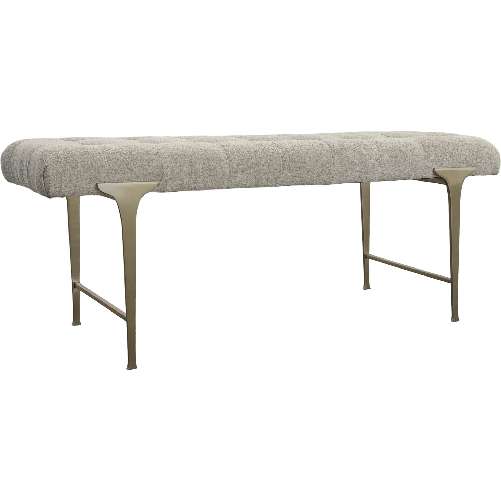 Imperial Bench by Uttermost in light gray and satin champagne. Made from iron, mdf, polyester, foam in a modern style.