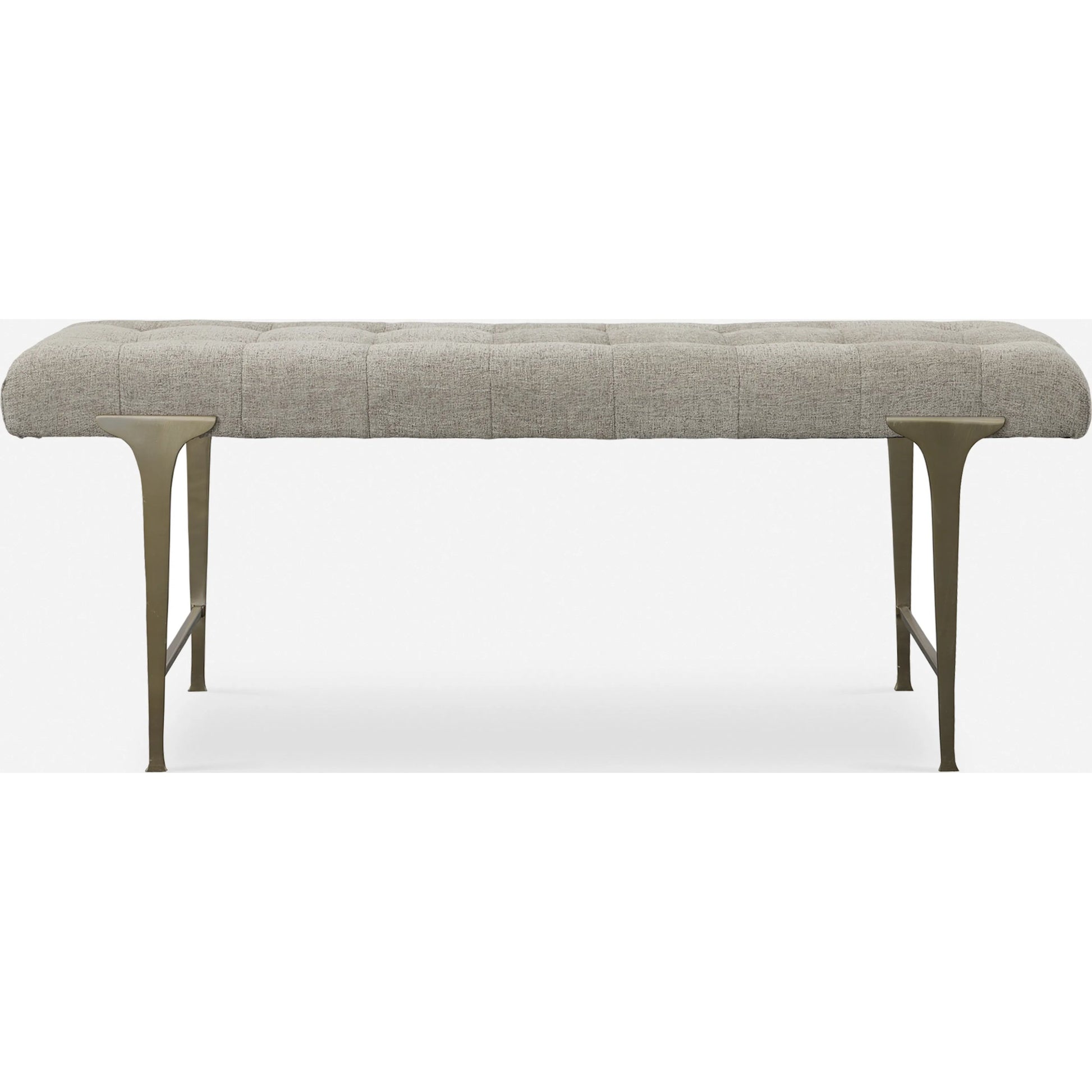 Imperial Bench by Uttermost in light gray and satin champagne. Made from iron, mdf, polyester, foam in a modern style.