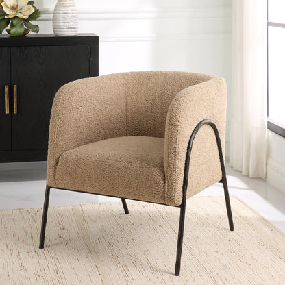 Jacobsen Shearling Accent Chair by Uttermost. Made from fabric, foam, plywood, iron in a modern style.