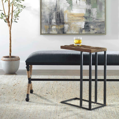 Union Accent Table by Uttermost in rustic brown. Made from wood, iron in a modern style.