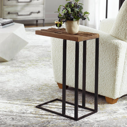 Union Accent Table by Uttermost in rustic brown. Made from wood, iron in a modern style.