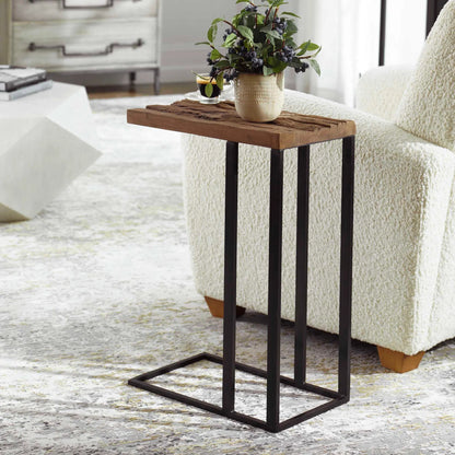 Union Accent Table by Uttermost in rustic brown. Made from wood, iron in a modern style.