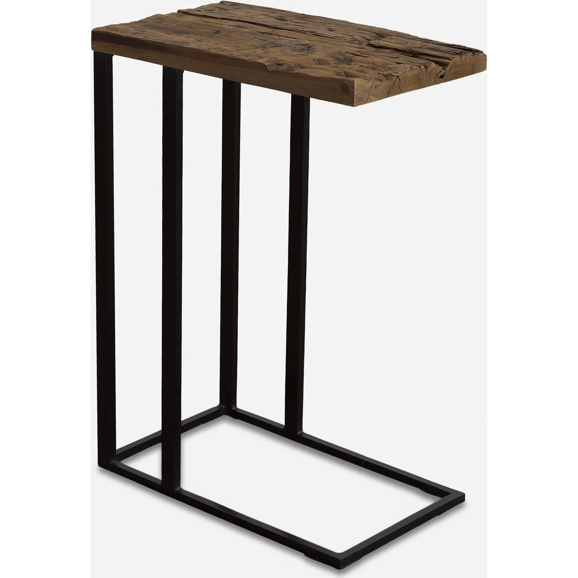 Union Accent Table by Uttermost in rustic brown. Made from wood, iron in a modern style.