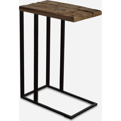 Union Accent Table by Uttermost in rustic brown. Made from wood, iron in a modern style.