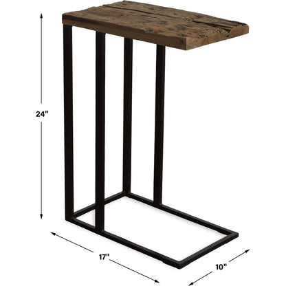 Union Accent Table by Uttermost in rustic brown. Made from wood, iron in a modern style.