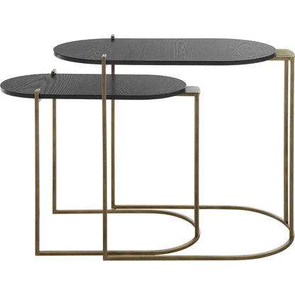 Aztec Nesting Tables by Uttermost in antique brass, ebony. Made from iron, mdf, ash in a modern style.
