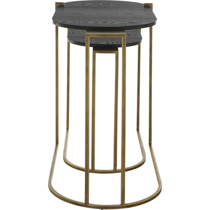 Aztec Nesting Tables by Uttermost in antique brass, ebony. Made from iron, mdf, ash in a modern style.