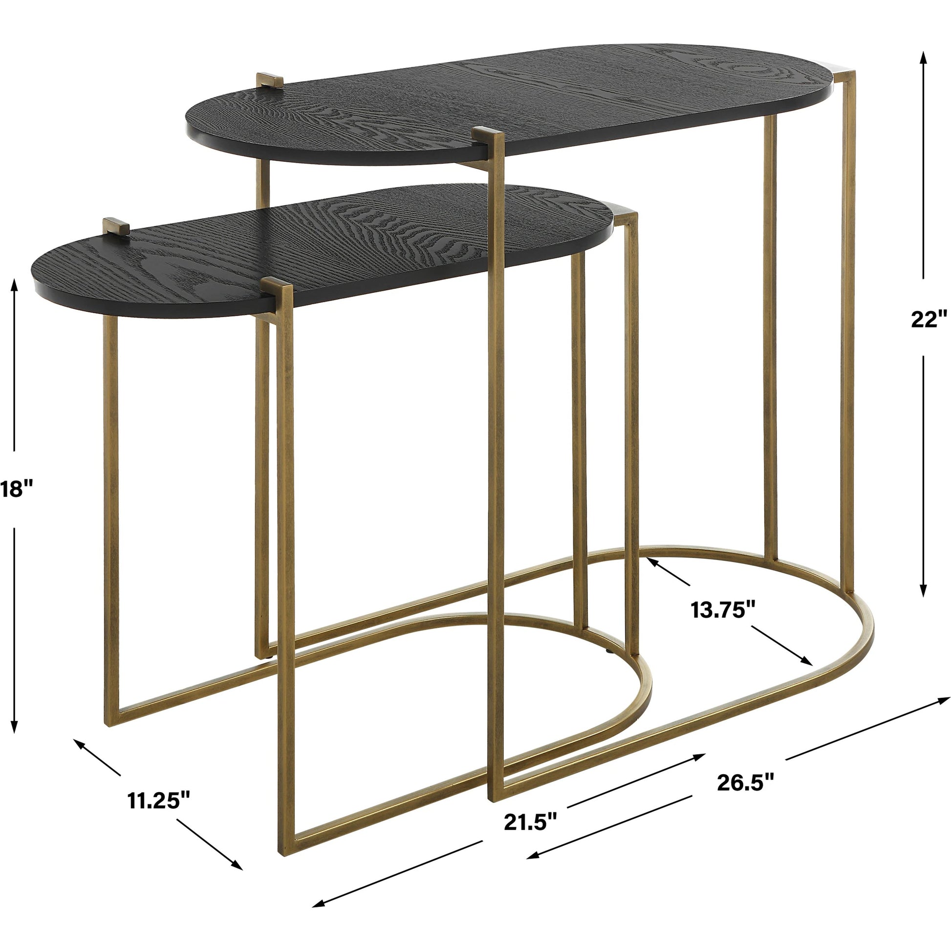 Aztec Nesting Tables by Uttermost in antique brass, ebony. Made from iron, mdf, ash in a modern style.
