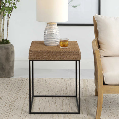 Laramie Accent Table by Uttermost. Made from mdf, iron, rope in a cottage & farmhouse style.
