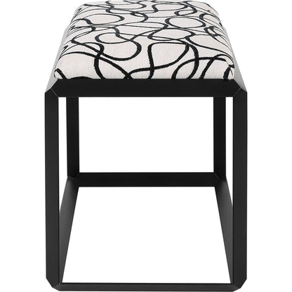 Curls Bench by Uttermost in stone gray and satin black. Made from iron, mdf, polyester, foam in a modern style.