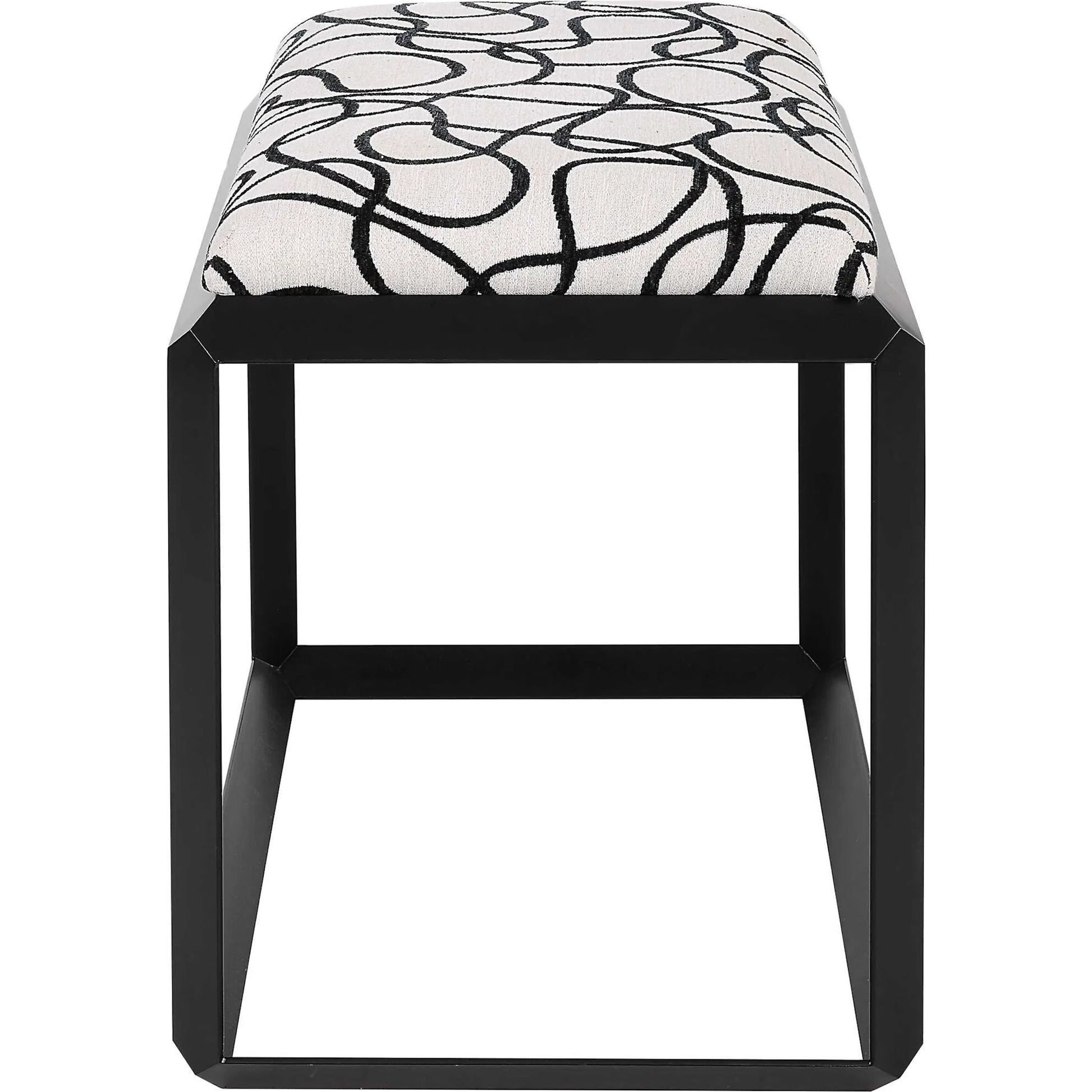Curls Bench by Uttermost in stone gray and satin black. Made from iron, mdf, polyester, foam in a modern style.