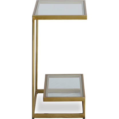 Musing Accent Table by Uttermost in brushed brass. Made from iron, glass in a modern style.