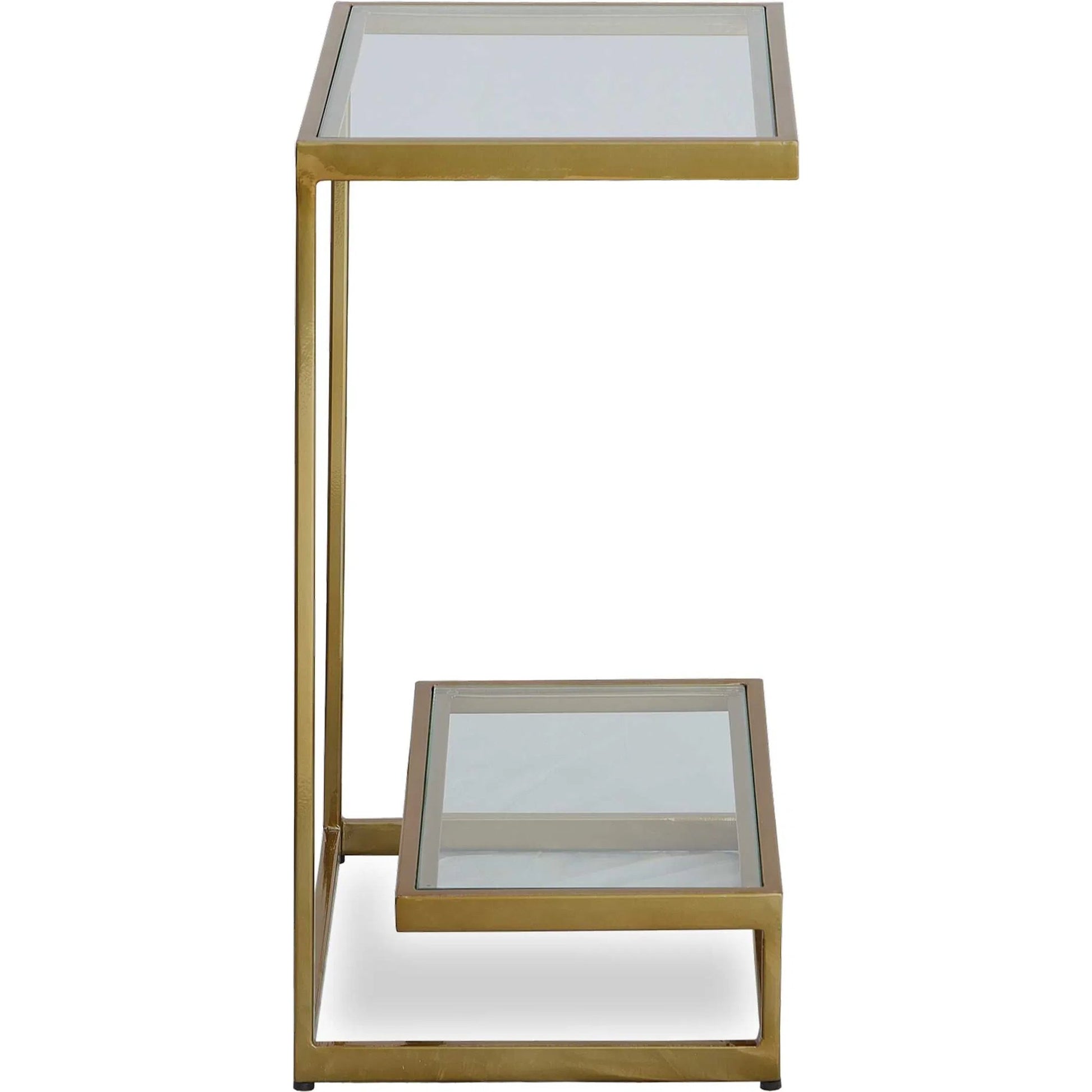 Musing Accent Table by Uttermost in brushed brass. Made from iron, glass in a modern style.