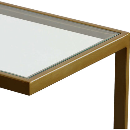 Musing Accent Table by Uttermost in brushed brass. Made from iron, glass in a modern style.