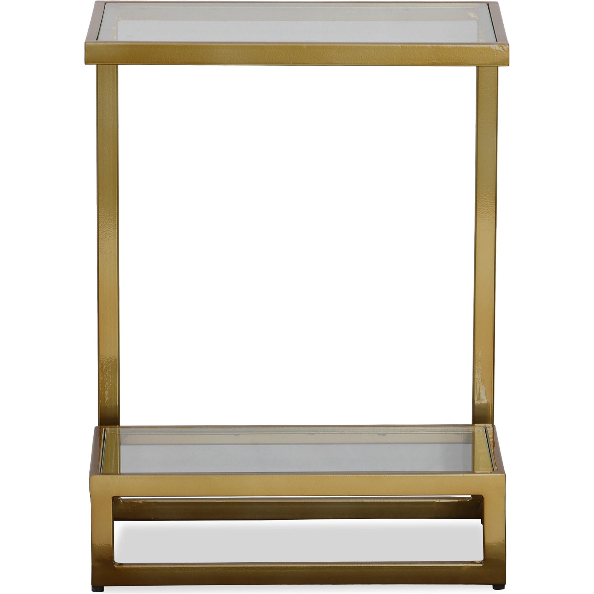 Musing Accent Table by Uttermost in brushed brass. Made from iron, glass in a modern style.