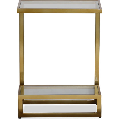 Musing Accent Table by Uttermost in brushed brass. Made from iron, glass in a modern style.