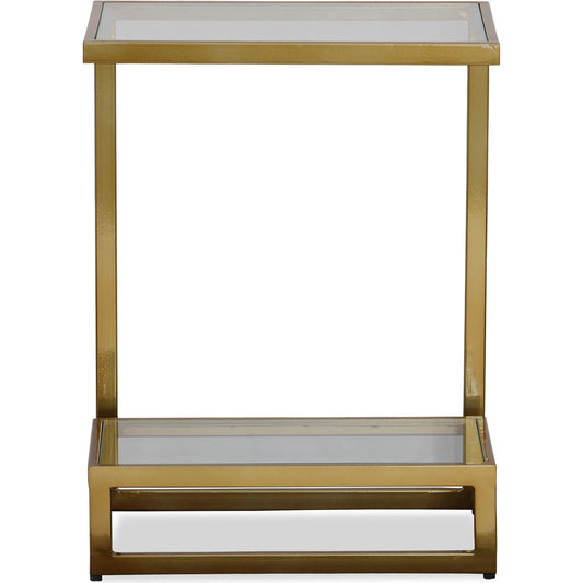 Musing Accent Table by Uttermost in brushed brass. Made from iron, glass in a modern style.